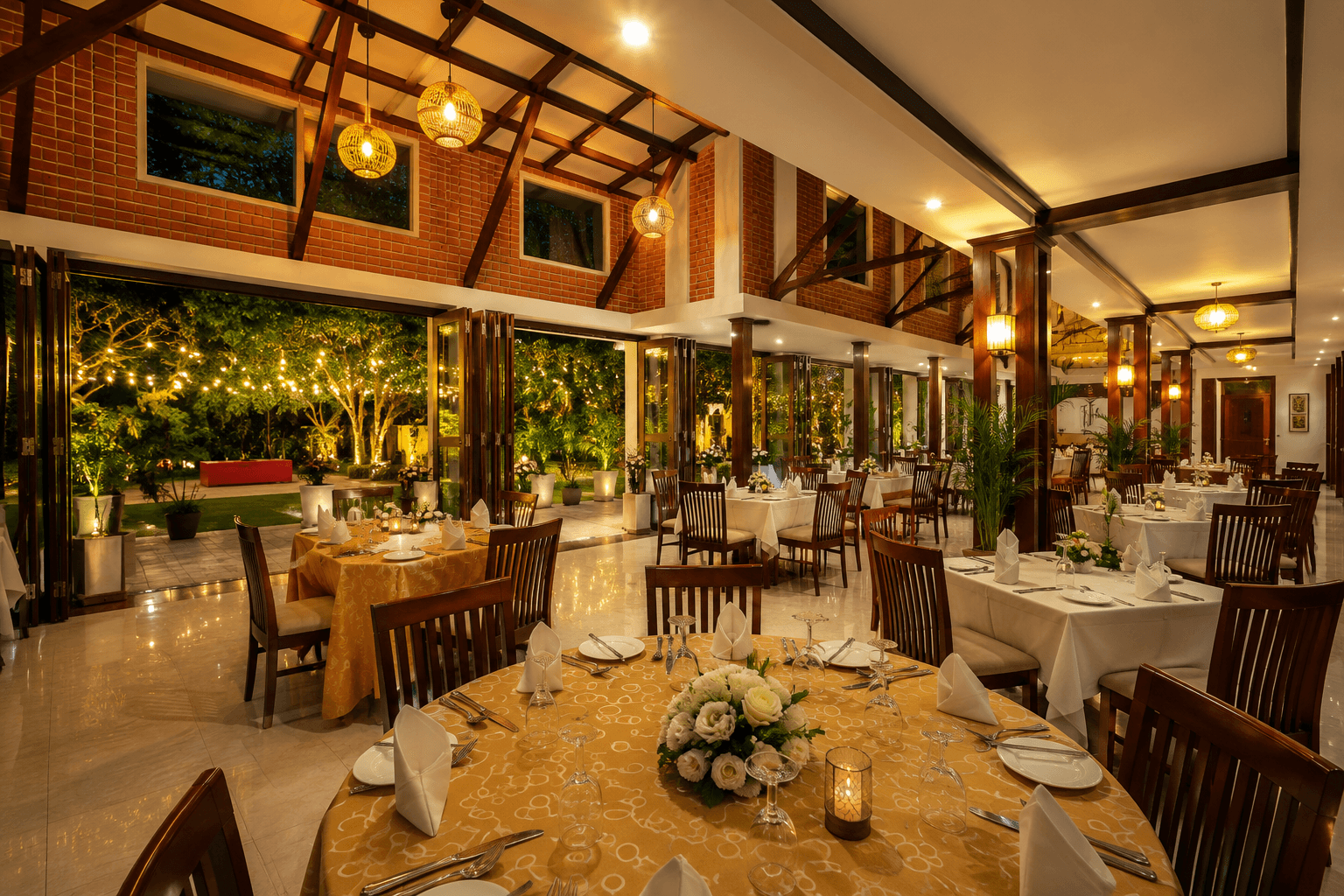 Spacious restaurant prepared for guests
