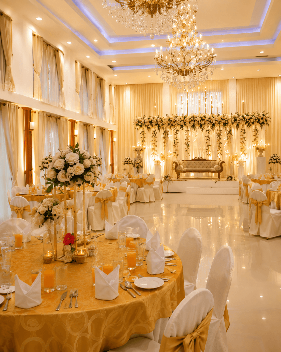 White floral garden ceremony in the tropical grounds